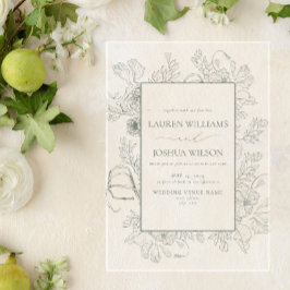 Elegante Sage Green Floral Line Art Wedding Acryleinladungen