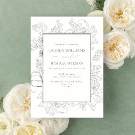 Elegante Sage Green Floral Line Art Wedding Einladung