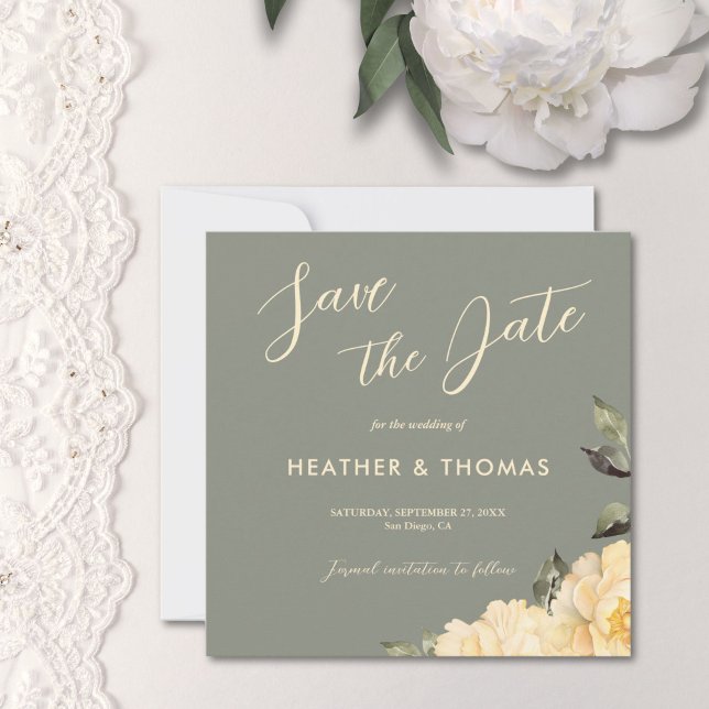 Elegante Sage Green Floral Save the Date Einladung (Von Creator hochgeladen)