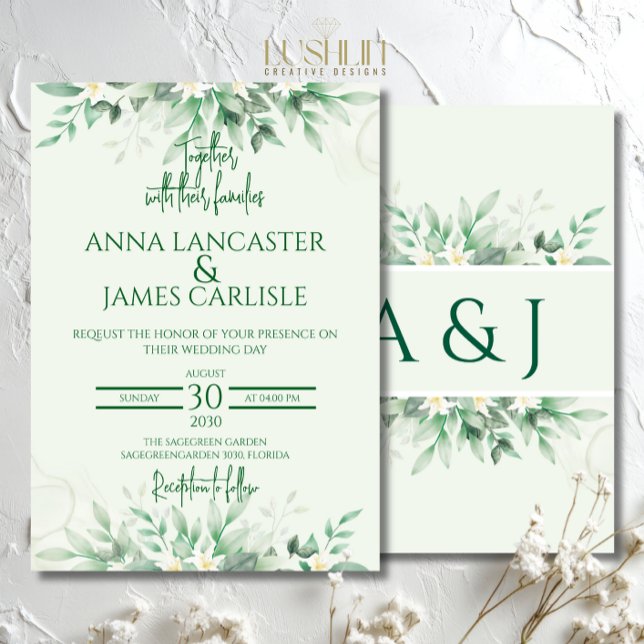 Elegante Sage Green Floral Wedding Einladung (Von Creator hochgeladen)