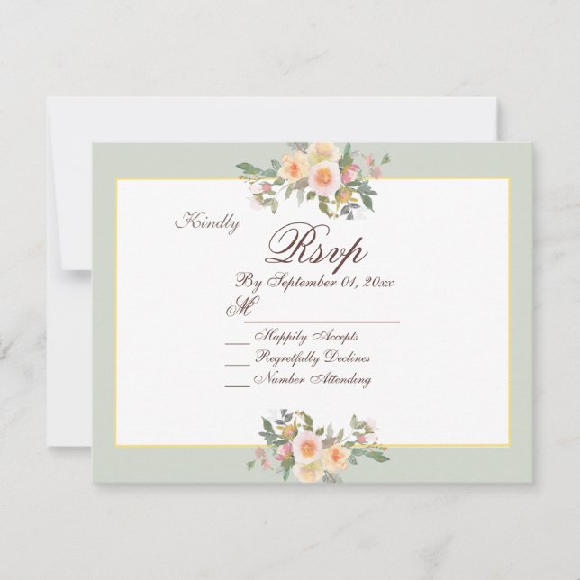 Elegante Sage Green Floral Wedding RSVP Card Einladung (Vorderseite)