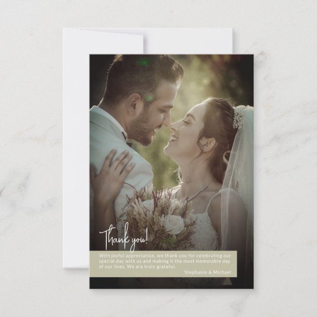 Elegante Sage Green Foto Banner Hochzeit Dankeskarte (Vorderseite)