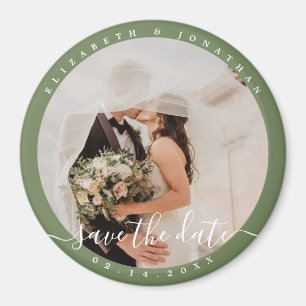 Elegante Sage Green Foto Hochzeit speichern das Da Magnet