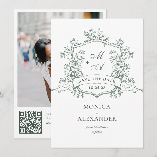 Elegante Sage Green French Garden Blume Hochzeit Save The Date (Vorne/Hinten)