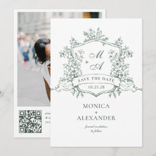 Elegante Sage Green French Garden Blume Hochzeit Save The Date