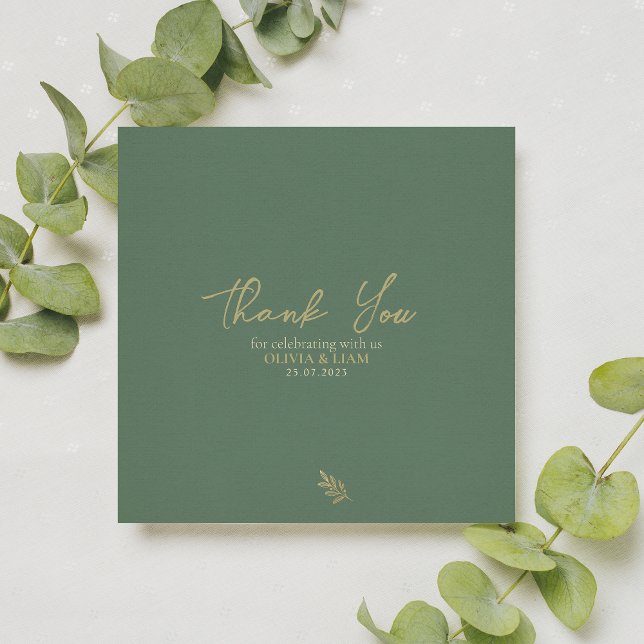 Elegante Sage Green Gold Calligraphy Wedding Dankeskarte (Von Creator hochgeladen)