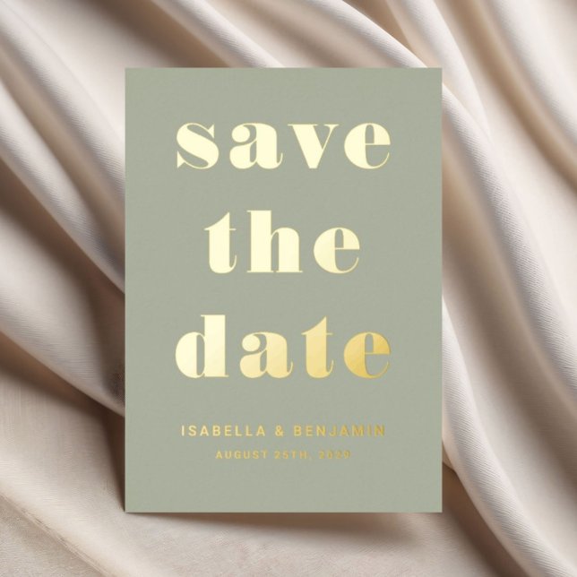 Elegante Sage Green Gold Hochzeit Speichern Sie di Folieneinladung (Elegant Sage Green Gold Wedding Save The Date Card)