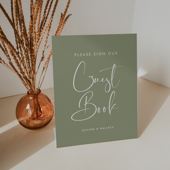 Elegante Sage Green Guestbook Pedestal Sign Sockelschild (Von Creator hochgeladen)