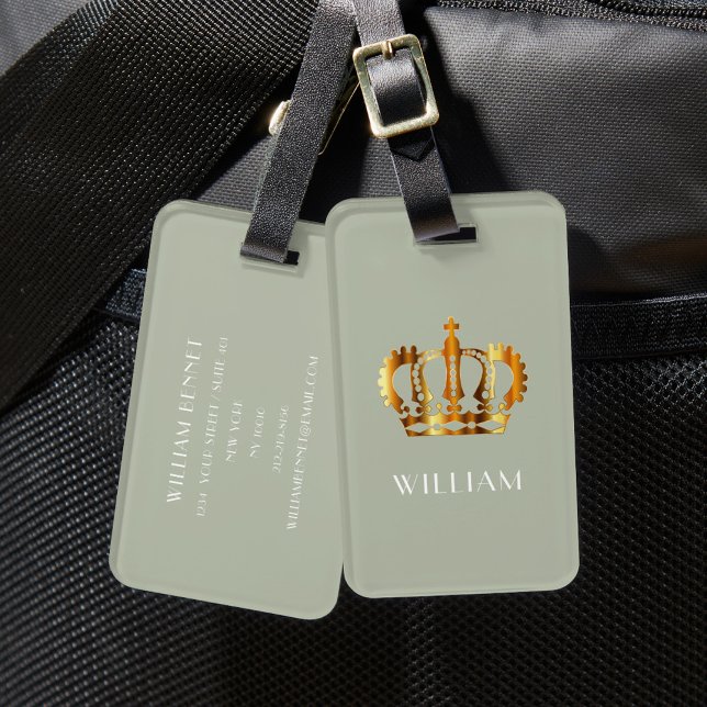 Elegante Sage Green Imitate Goldkrone Gepäckanhänger (Elegant Sage Green Faux Gold Crown Luggage Tag)