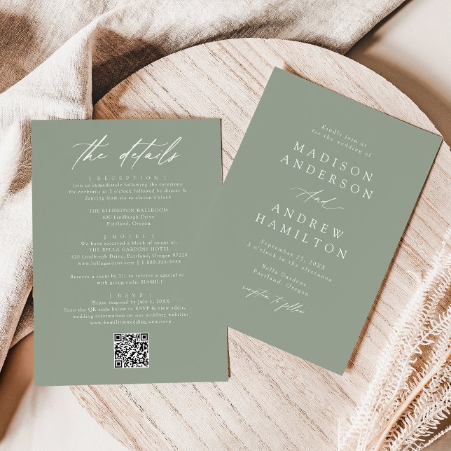 Elegante Sage Green in einem QR-Code Hochzeit Einladung (Von Creator hochgeladen)