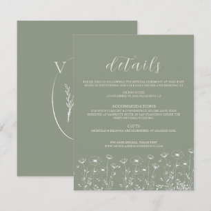 Elegante Sage Green Minimalistisch Boho Floral Wed Begleitkarte