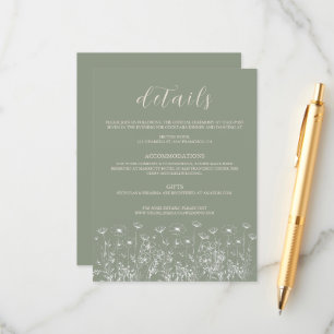 Elegante Sage Green Minimalistisch Boho Floral Wed Begleitkarte