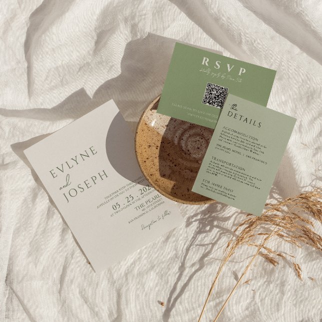 Elegante Sage Green Minimalistisch Boho Trendy Wed Einladung (Von Creator hochgeladen)