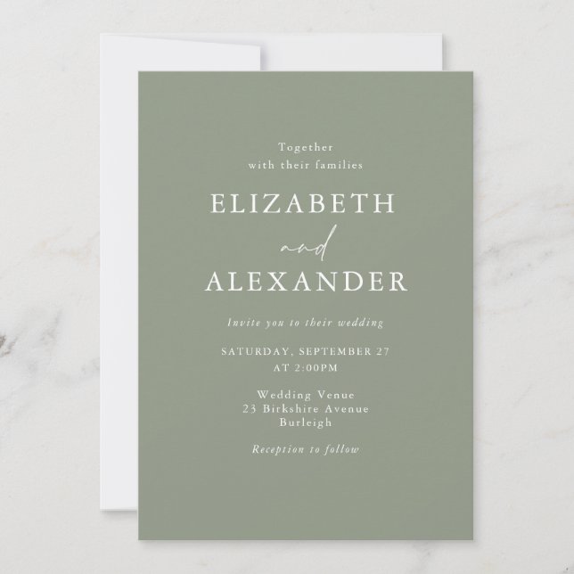 Elegante Sage Green Minimalistisch Wedding Einladung (Vorderseite)