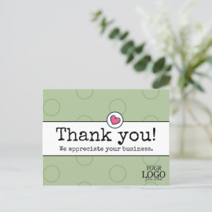 Elegante Sage Green mit Herz Business Vielen Dank Postkarte