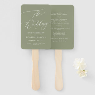 Elegante Sage Green Moderne Kalligraphie Hochzeit Fächer