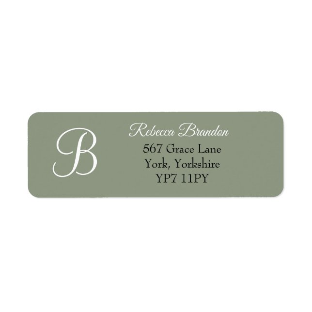 Elegante Sage Green Monogram Wedding Address Label (Vorne)