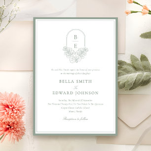 Elegante Sage Green Monogram Wedding Einladung