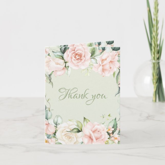 Elegante Sage Green Pink Floral Wedding Dankeskarte (Vorderseite)