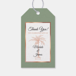 Elegante Sage Green Rose Gold Palm Tree Hochzeit Geschenkanhänger