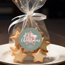 Elegante Sage Green Rose Gold Star Weihnachten Runder Aufkleber