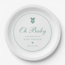 Elegante Sage Green Script Girls Oh Baby Shower Pappteller