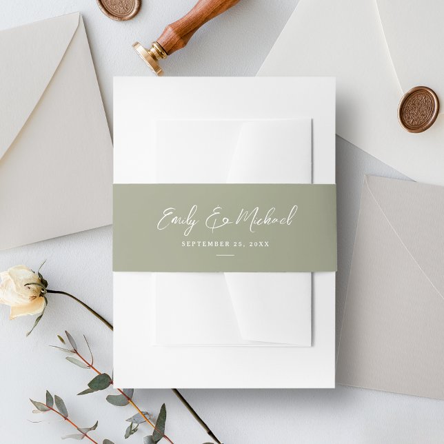 Elegante Sage Green Script Minimal Hochzeit Einladungsbanderole (Von Creator hochgeladen)