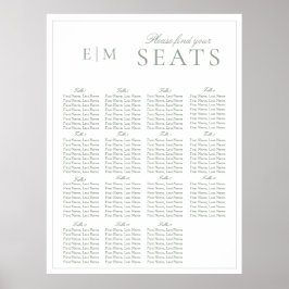 Elegante Sage Green Script Monogram Wedding Seat Poster
