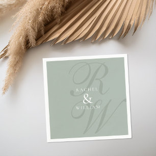 Elegante Sage Green Script Monogram Wedding Serviette