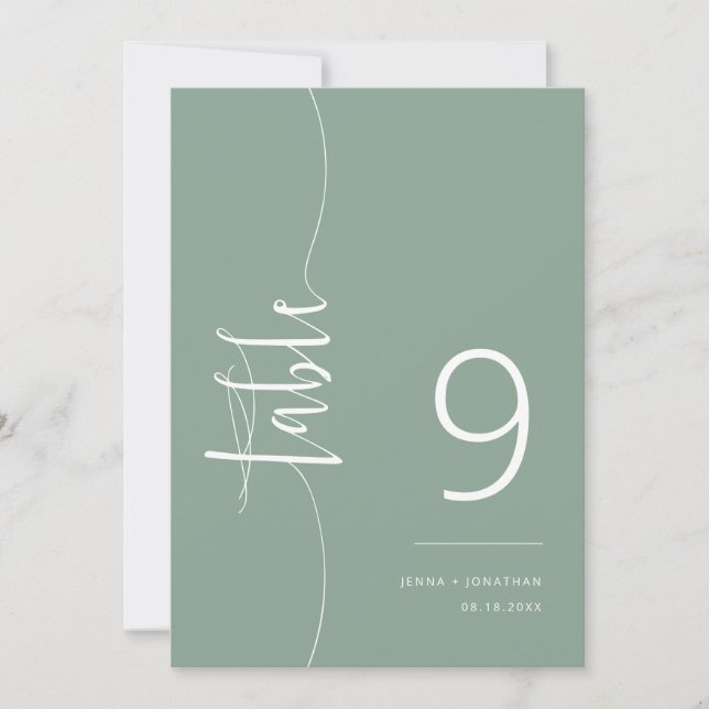 Elegante Sage Green Script Wedding Tischnummer (Vorderseite)