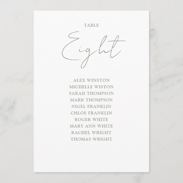 Elegante Sage Green Seating Chart Tischnummer (Vorderseite)