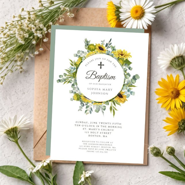 Elegante Sage Green Sonnenblumenkranz Einladung (Elegant Sage Green Sunflower Wreath Invitation)