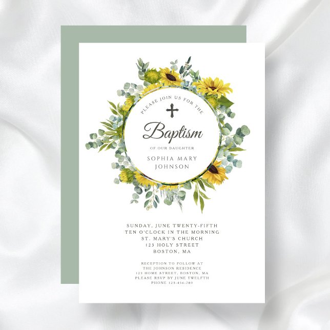 Elegante Sage Green Sonnenblumenkranz Einladung (Elegant Sage Green Sunflower Wreath Invitation)