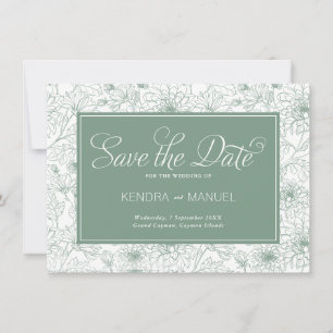 Elegante Sage Green Toile Floral Wedding Save The Date