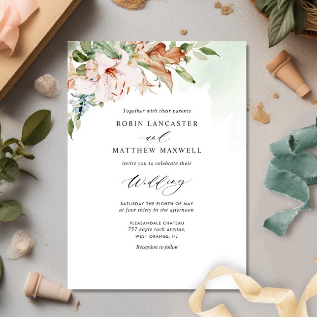 Elegante Sage Green und Earthy Blooms Wedding Einladung (Von Creator hochgeladen)