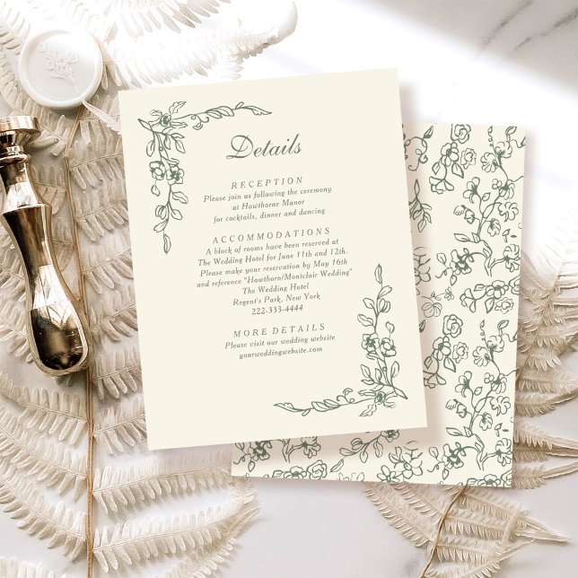 Elegante Sage Green Vintag Floral Wedding Begleitkarte (Von Creator hochgeladen)