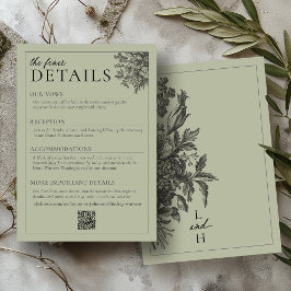 Elegante Sage Green Vintag Floral Wedding Details Begleitkarte