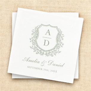 Elegante Sage Green Wappen Monogram Wedding Serviette
