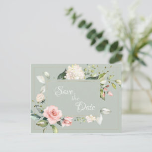 Elegante Sage Green Watercolor Floral Wedding Postkarte