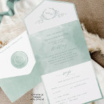 Elegante Sage Green Watercolor Monogram Wedding Al All In One Einladung<br><div class="desc">Elegante All-in-One Hochzeitseinladung mit perforierter UAWG-Postkarte. Design mit exquisiten hellgrünen Farbtönen, Aquarellspüldetails und handgezeichnetes botanisches Monogramm mit Paarinitialen. Moderne handgeschriebene Kalligrafieelemente. Umweltfreundlich, da keine zusätzlichen Beilagen, RSVP-Karten oder sogar Umschläge nötig sind, hat diese Einladung alles! Die Möglichkeit, sowohl Hochzeitsfeier und Empfang Details hinzuzufügen, als auch UAWG postcard bereit für die...</div>