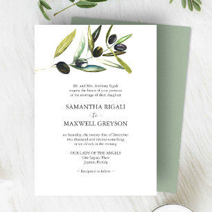 Elegante Sage Green Watercolor Olive Wedding Einladung