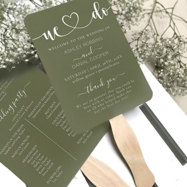 Elegante Sage Green We Do Wedding Program Hand Fan Fächer (Von Creator hochgeladen)