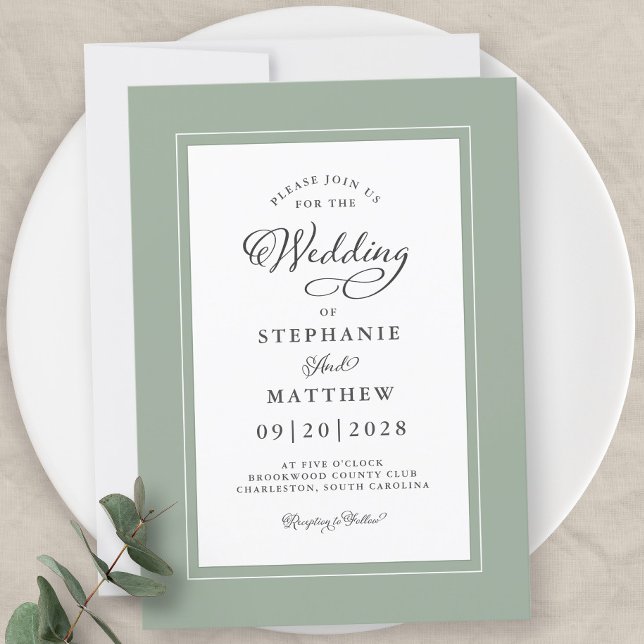 Elegante Sage Green Wedding Moderne Kalligrafie Ch Einladung (Von Creator hochgeladen)