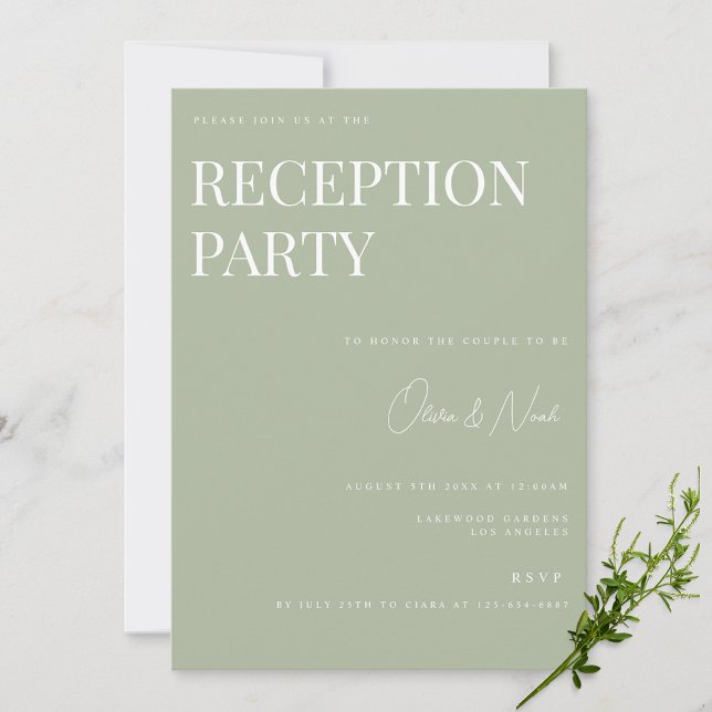 Elegante Sage Green Wedding Reception Einladung (Von Creator hochgeladen)