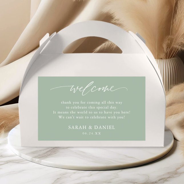 Elegante Sage Green Wedding Willkommensgeschenk Rechteckiger Aufkleber (Von Creator hochgeladen)