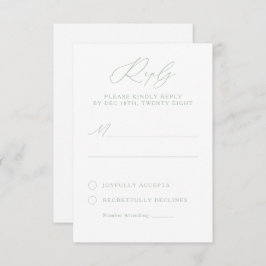 Elegante Sage Green & White Calligraphy RSVP-Karte RSVP Karte