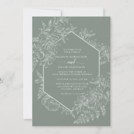 Elegante Sage Green White Geometric Floral Wedding Einladung