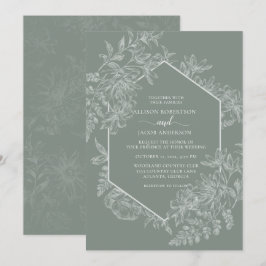 Elegante Sage Green White Geometric Floral Wedding Einladung