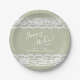 Elegante Sage Green White Lace Wedding Pappteller