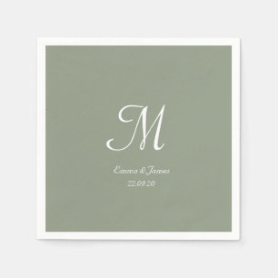 Elegante Sage Green & White Monogram Wedding Party Serviette